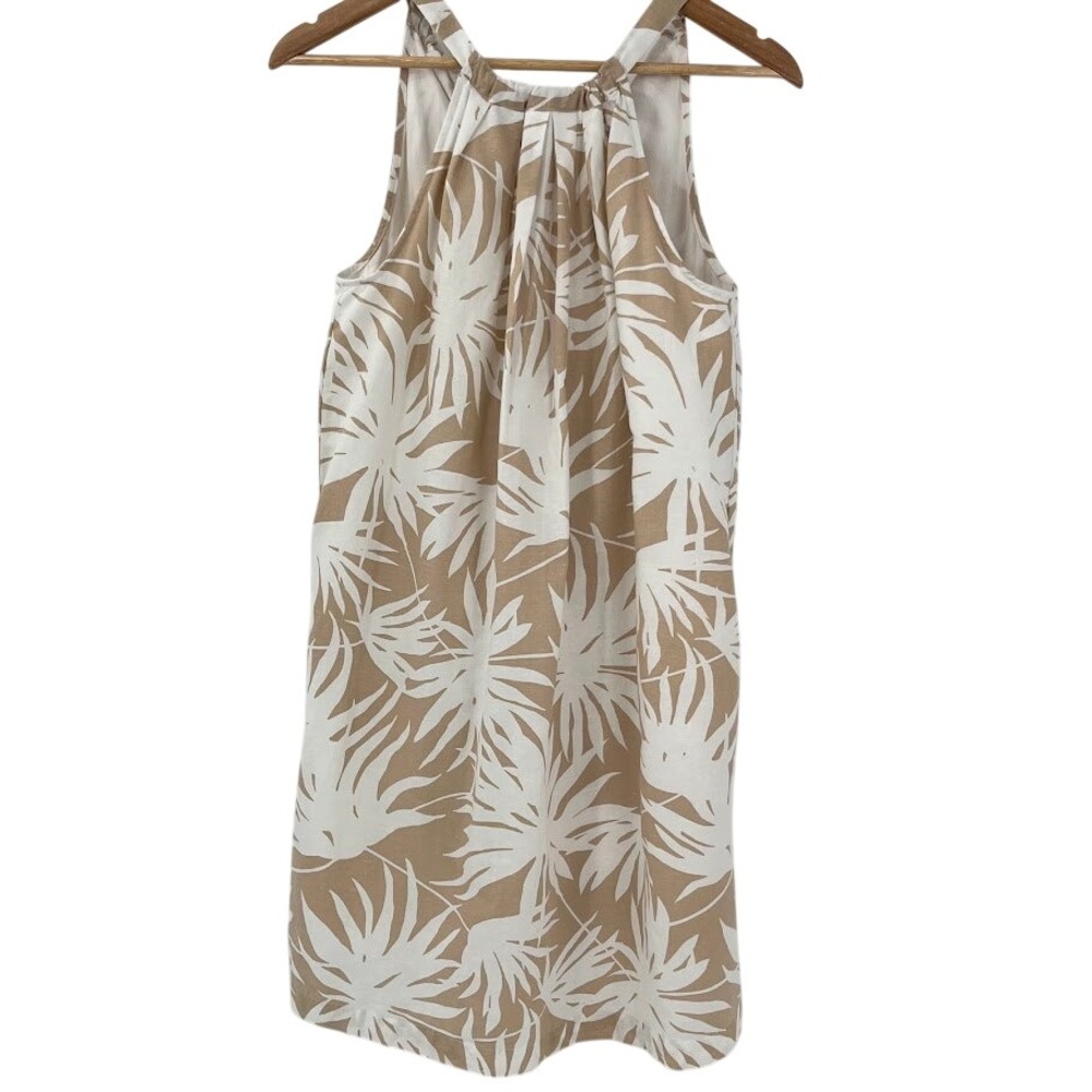 Gap Womens Linen Blend Palm Print Halter Shift Dress‎ Tan White Size 4